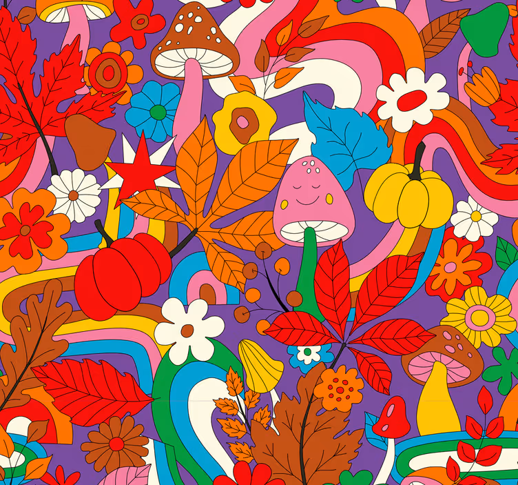 Farverig psykedelisk mønster retro tapet - TenStickers