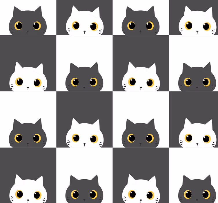 Sorte og hvide katte på film soveværelse tapet - TenStickers