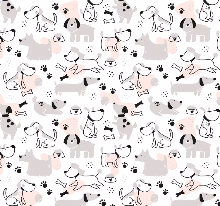 Grå hunde mønster soveværelse tapet - TenStickers