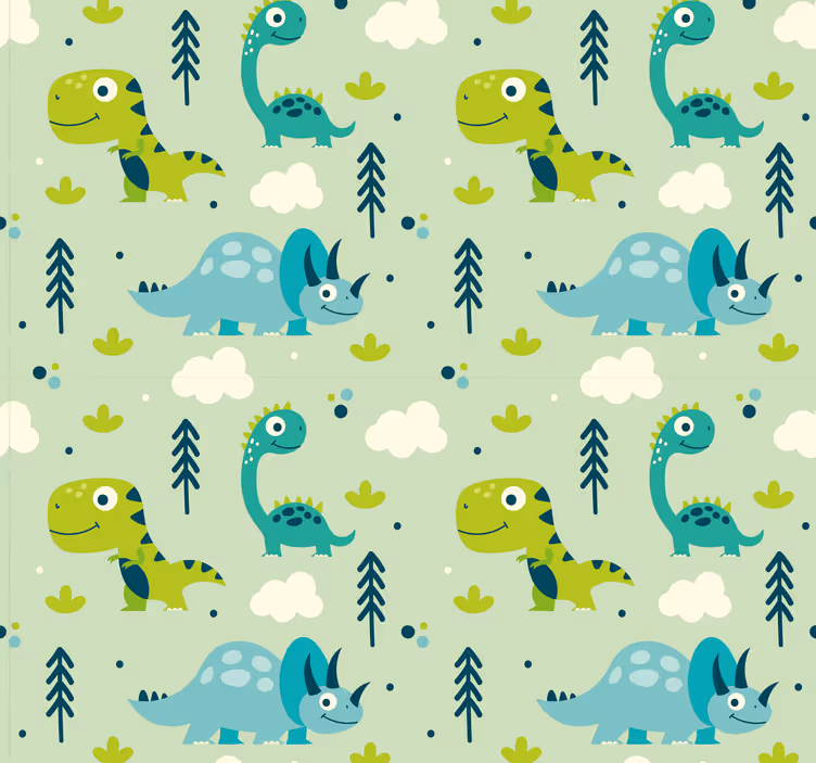 Grøn baggrund børnehave dinosaurus tapet - TenStickers