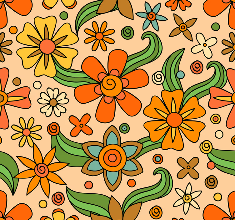 Gyldne og gule 70'ers blomster tapet - TenStickers