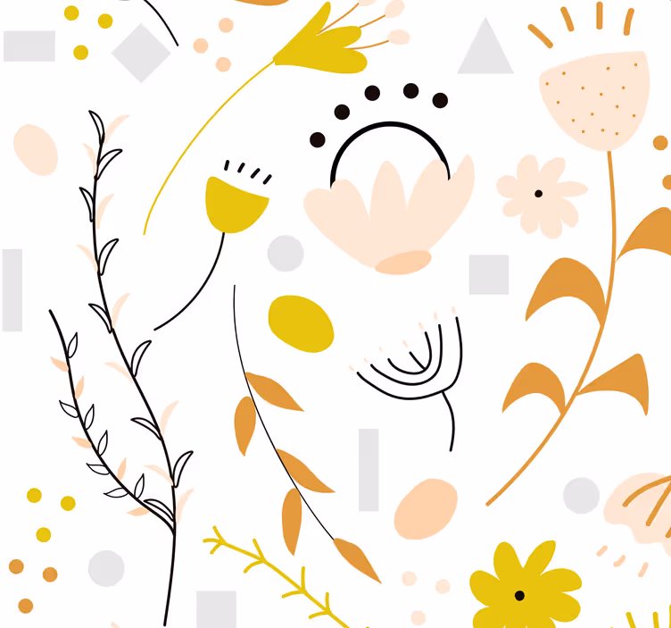 Håndtegnede blomster og prikker blomst tapet - TenStickers