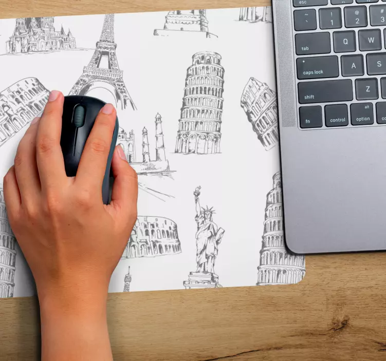 Berømte vartegn skitse verdenskort musemåtte - TenStickers