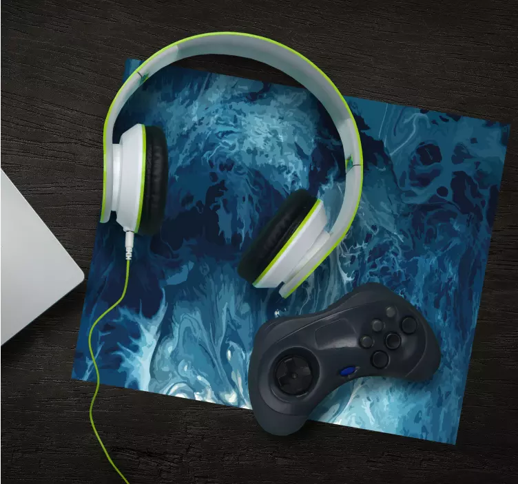 Blå toner akvarel bølger original musemåtte - TenStickers