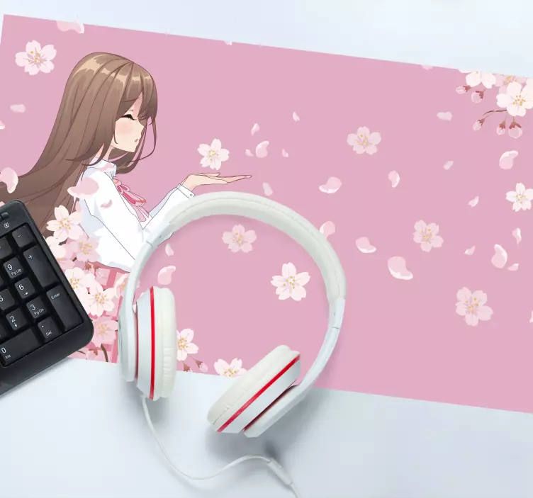 Pink hår karakter med blomster anime musemåtte - TenStickers