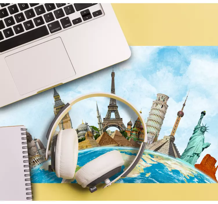 Verdenskendte monumenter verdenskort musemåtte - TenStickers