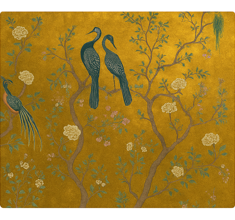 Udsmykket gylden chinoiserie rullegardiner til stue - TenStickers