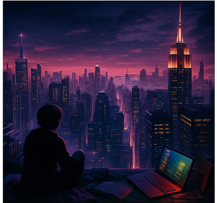 Futuristisk skyscaper gamer view nørdede rullegardiner - TenStickers