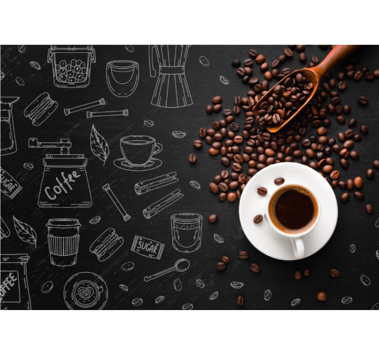 Rullegardin køkken kaffebønner og kruseduller - TenStickers