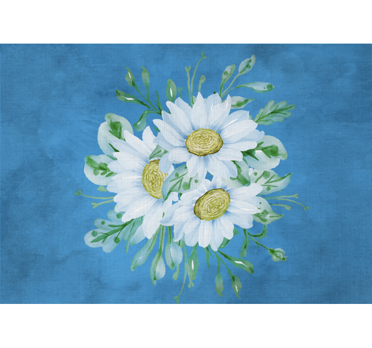 Rullegardin køkken hvide blomster på blå baggrund - TenStickers