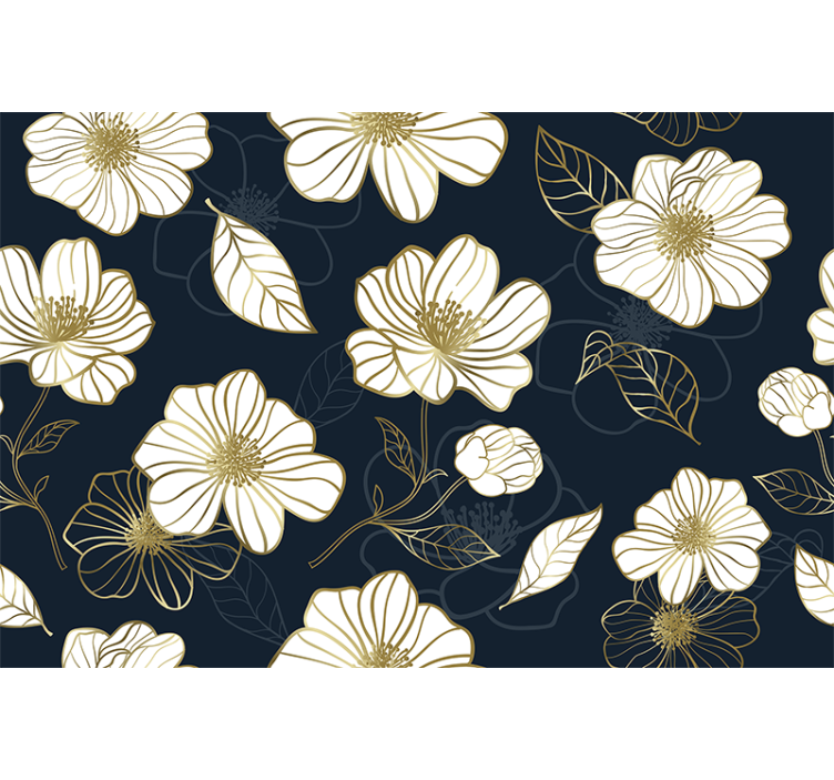Rullegardin køkken lineart blomster med guld detaljer - TenStickers