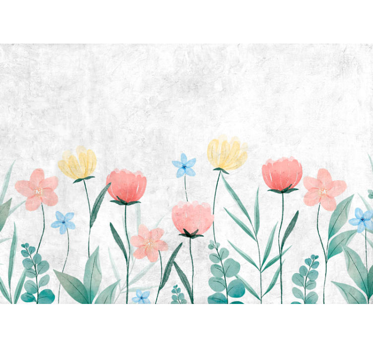 Rullegardin køkken farverige blomster på hvid baggrund - TenStickers