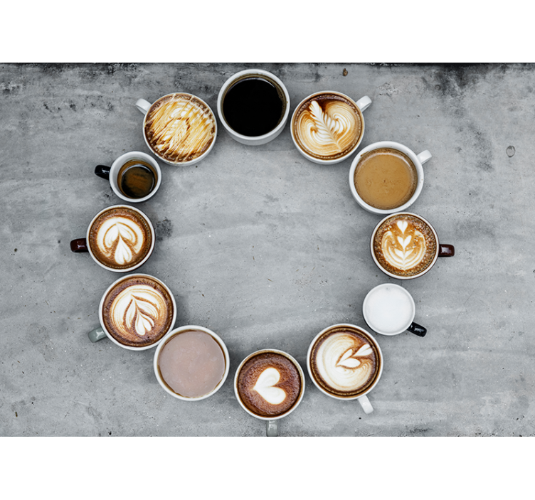 Rullegardin køkken forskellige kaffekopper i cirkel - TenStickers