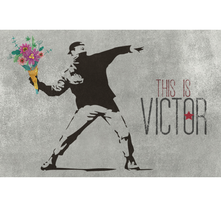 Grå rullegardin med personlig bansky blomsterbuket - TenStickers