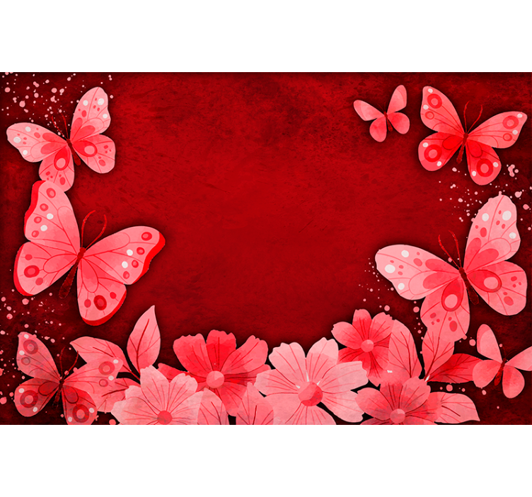 Rullegardin rød med blomster og sommerfugle design - TenStickers