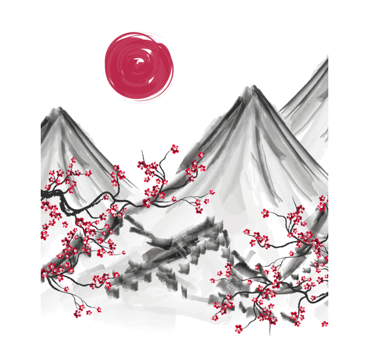 Japansk stil rød solRullegardin maleri - TenStickers