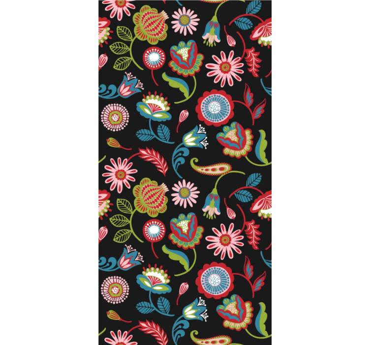 Farverigt folkemønster blomsterRullegardin - TenStickers