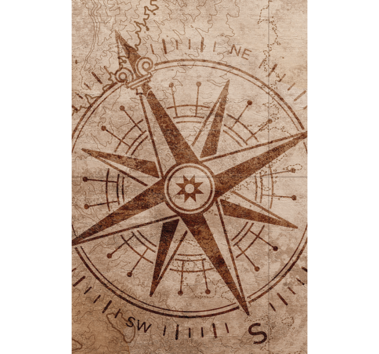 Varmt farvet gammelt papirkompas klassisk rullgardin - TenStickers