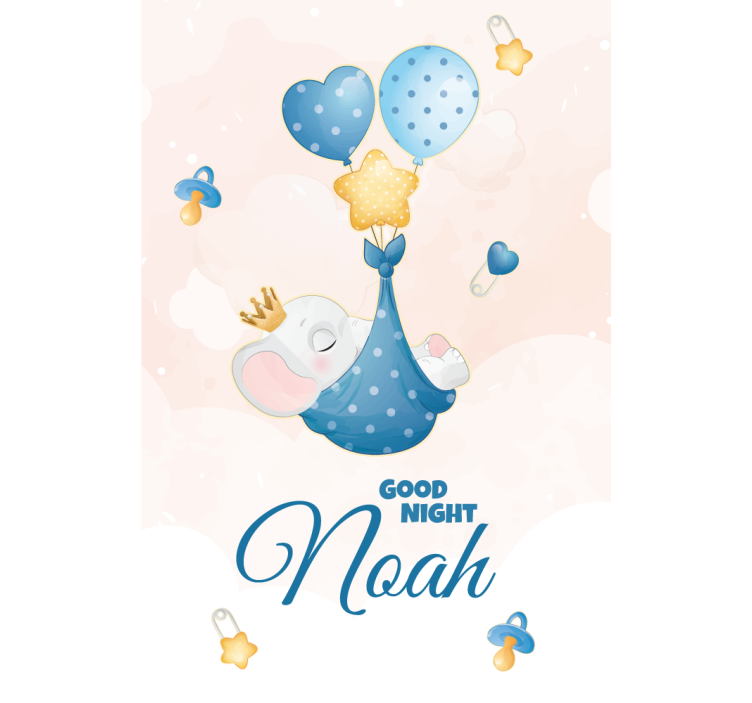 Sød elefant til dreng med navn planteskoleRullegardin - TenStickers