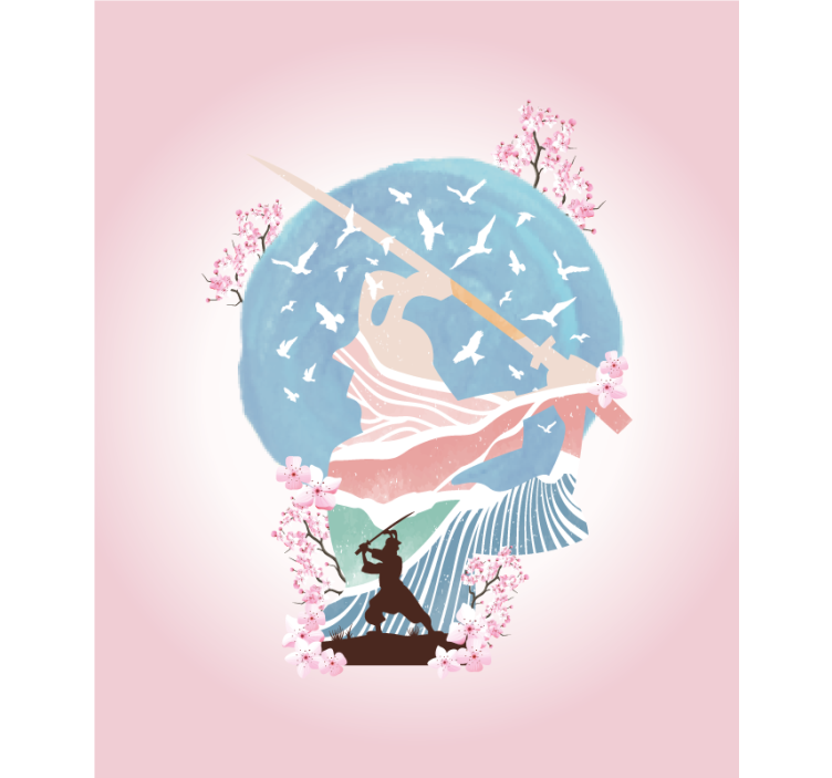 Elegant samurai silhuet rullegardiner med tegninger - TenStickers