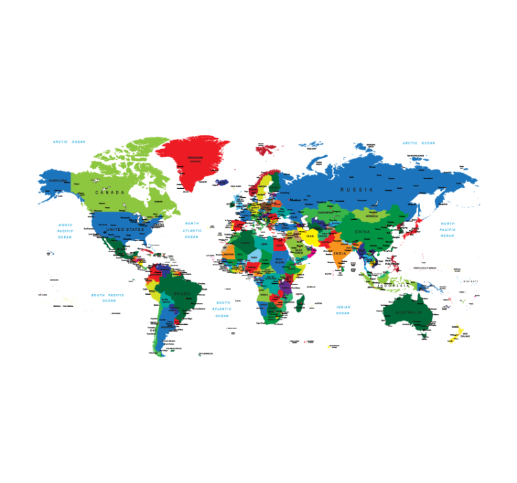 Politisk kartografi rullegardin med verdenskort - TenStickers