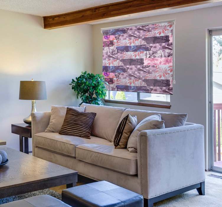 Lavendelfarvet blomstret kollage rullegardin - TenStickers