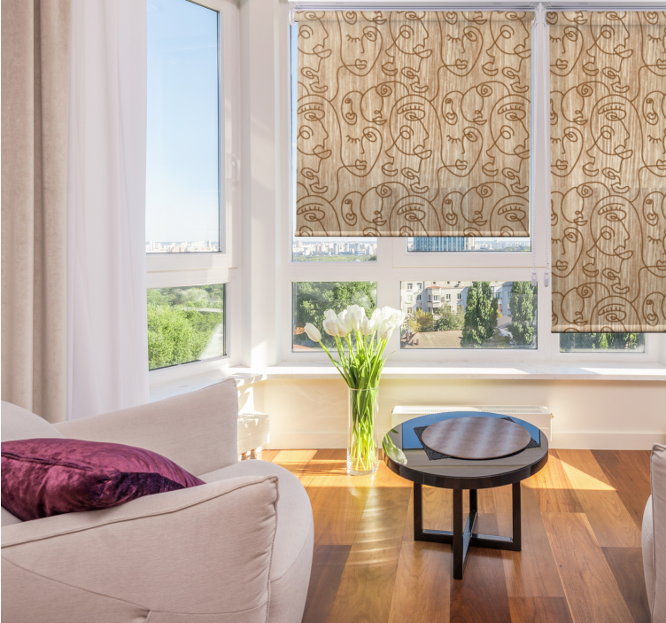 Abstrakt beige tegnede kvinder mønstrede rullegardiner - TenStickers