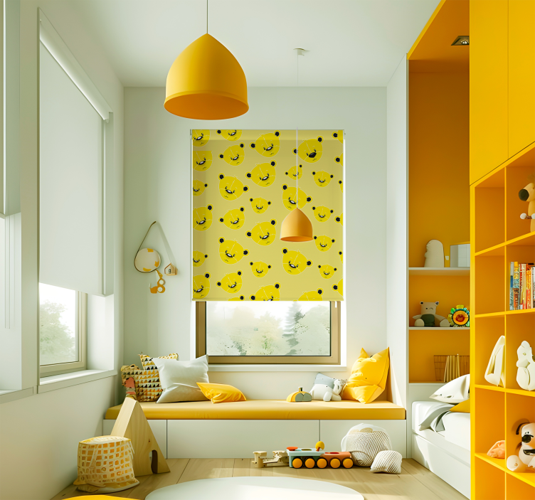 Bjørnemønster gule rullegardiner - TenStickers