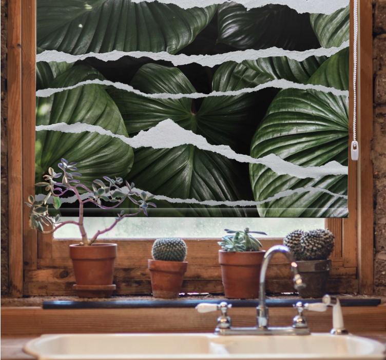 Flået papir med tropiske blade rullegardin - TenStickers