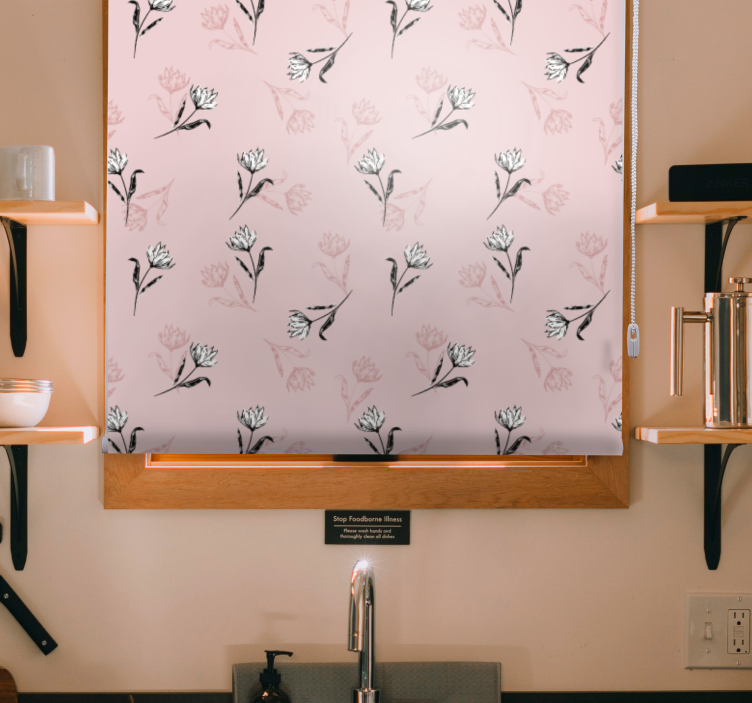 Blidt blomstrende motiv Blomster og planter på rullegardin - TenStickers