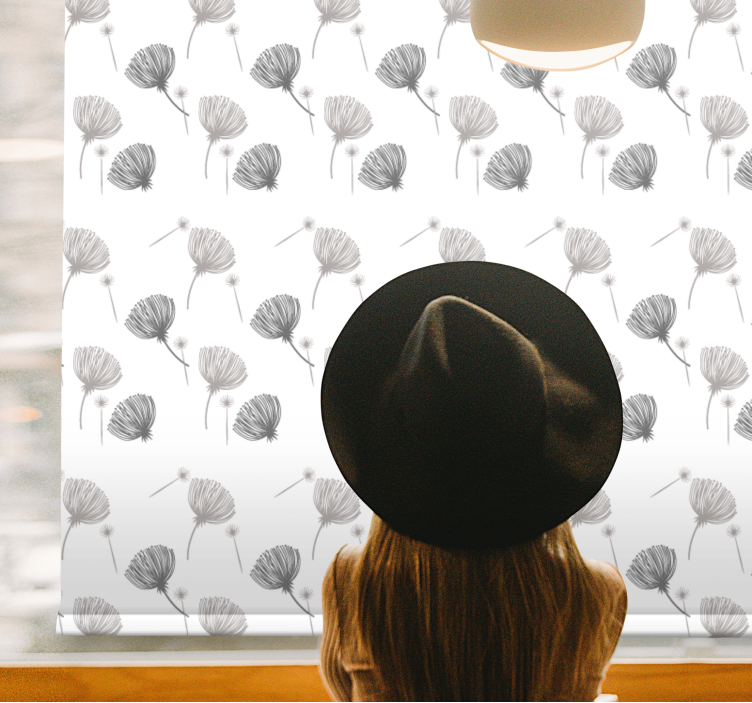 Blødt gråt mønster Blomster og planter på rullegardin - TenStickers