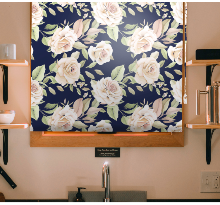 Blomsterrose mønster Blomster og planter på rullegardin - TenStickers