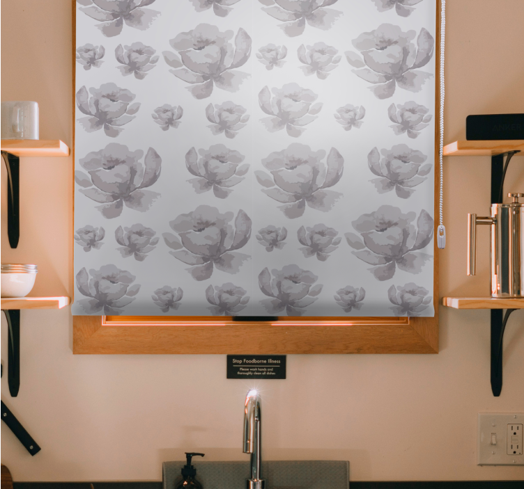 Gråt, delikat design Blomster og planter på rullegardin - TenStickers