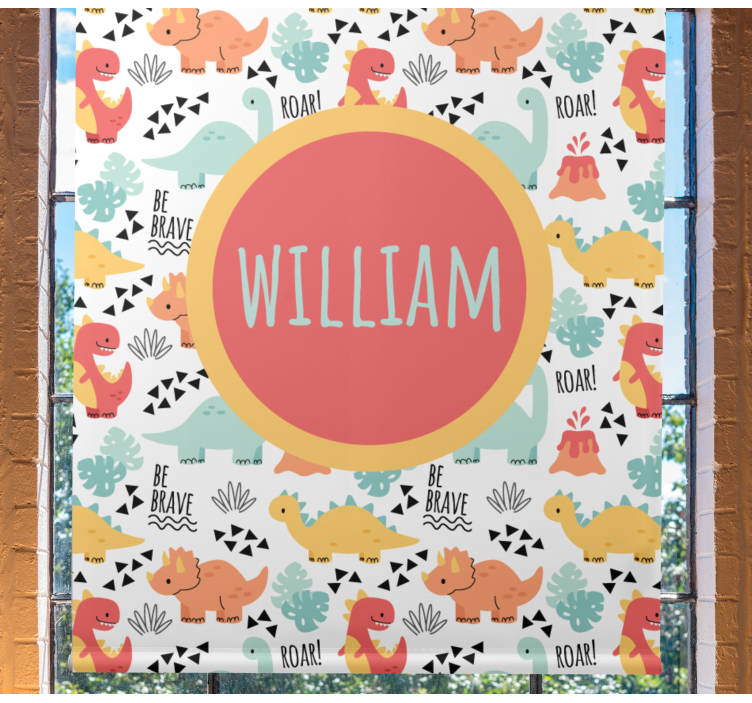 Farverige dinosaurer med navn børns rullegardin - TenStickers