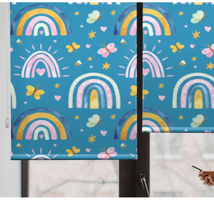 Farverige håndtegnede regnbuer børns rullgardin - TenStickers