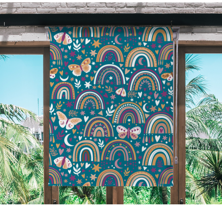 Farverige regnbuer og sommerfugle mørklægningsgardiner børn - TenStickers