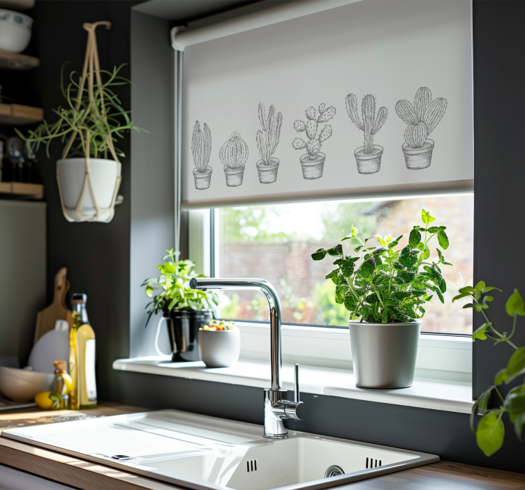 Grå nuancer kaktus rullegardin - TenStickers