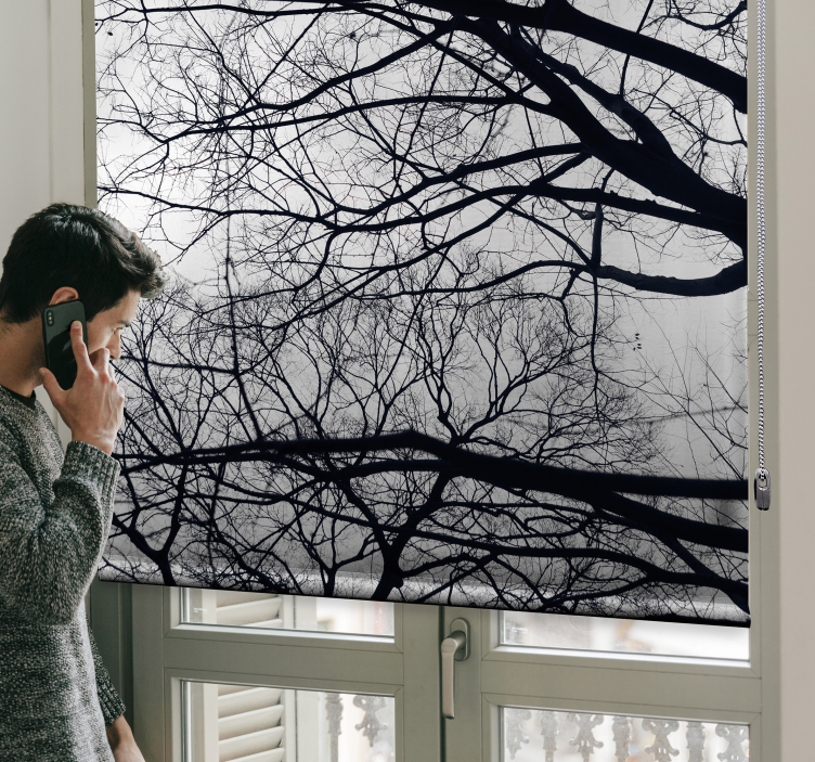 Hvid og grå trærullgardin - TenStickers