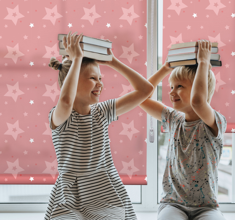 Hvide og lyserøde stjerner nordic rullgardin - TenStickers