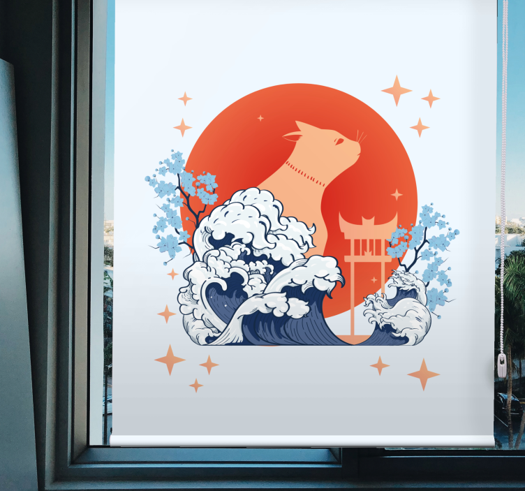 Kat med bølger dyr på rullegardiner - TenStickers