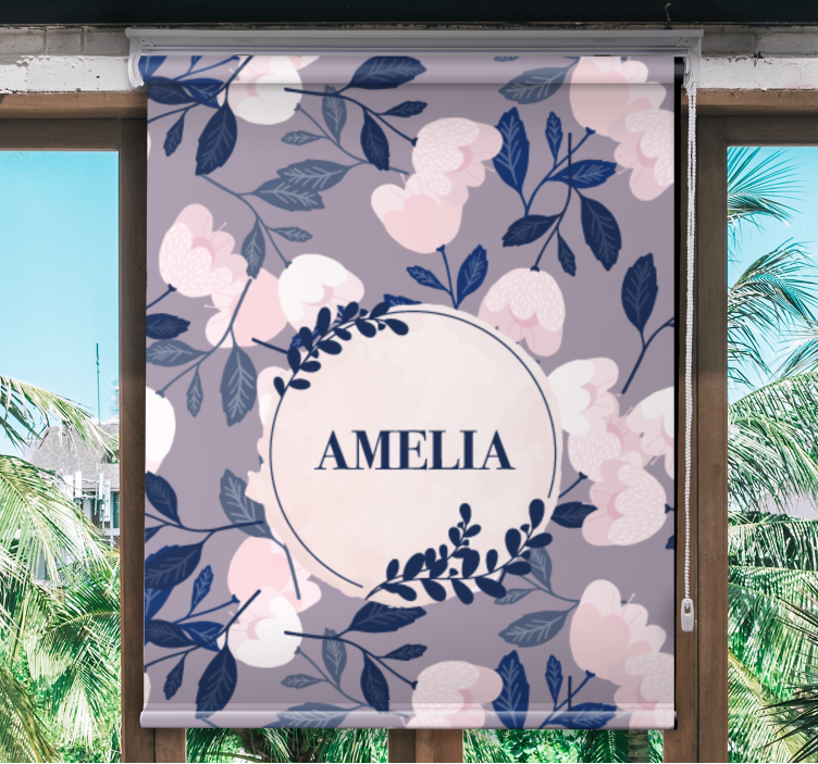 Lilla blomsterdesign med navn rullegardin teenager - TenStickers