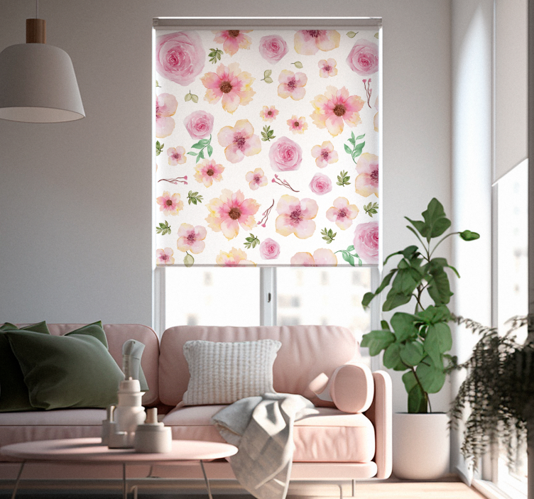 Mønster med pinky blomster rullegardiner med blomster - TenStickers