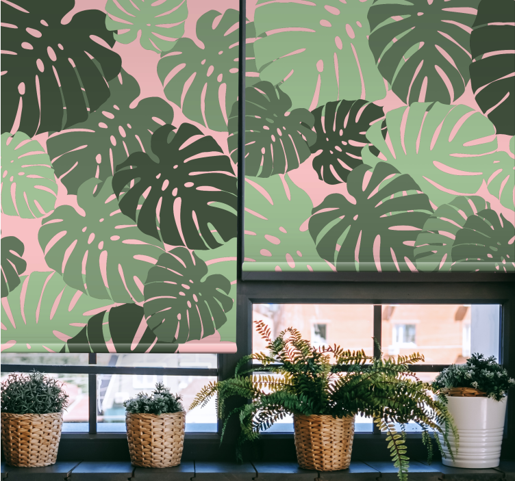 Monstera blade pink rullegardin - TenStickers