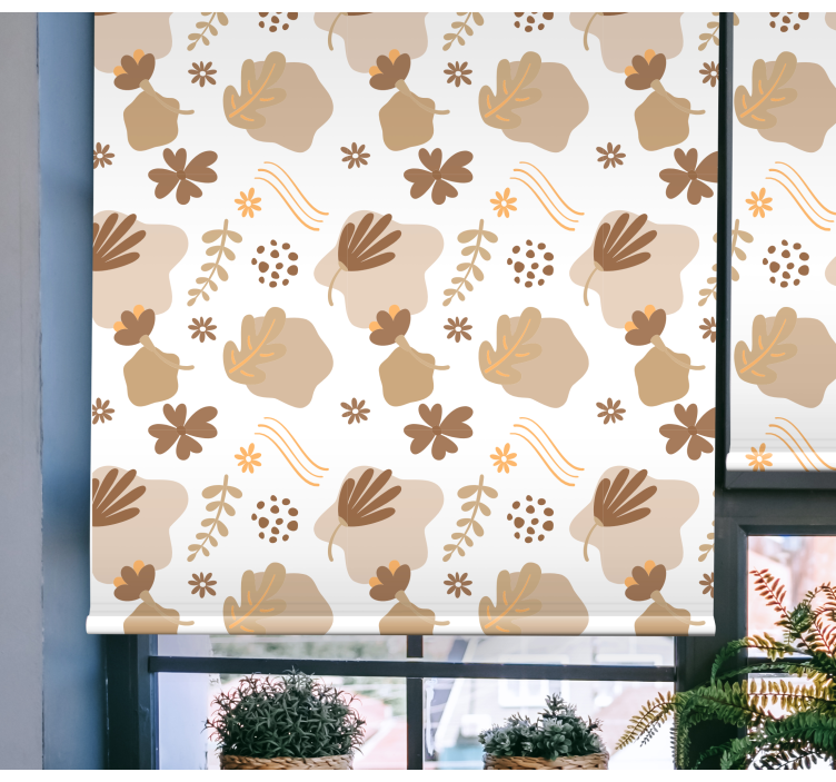 økologisk beige mønster Blomster og planter på rullegardin - TenStickers
