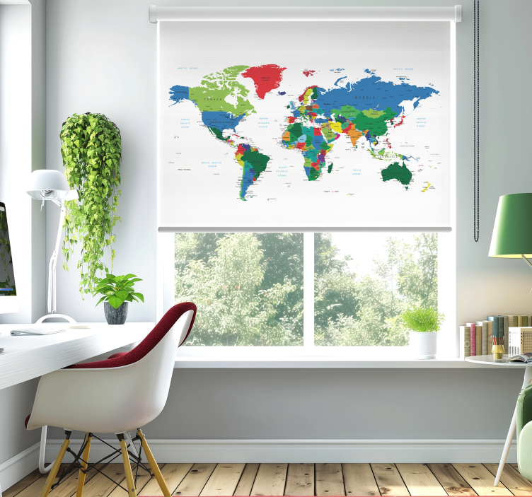 Politisk kartografi rullegardin med verdenskort - TenStickers