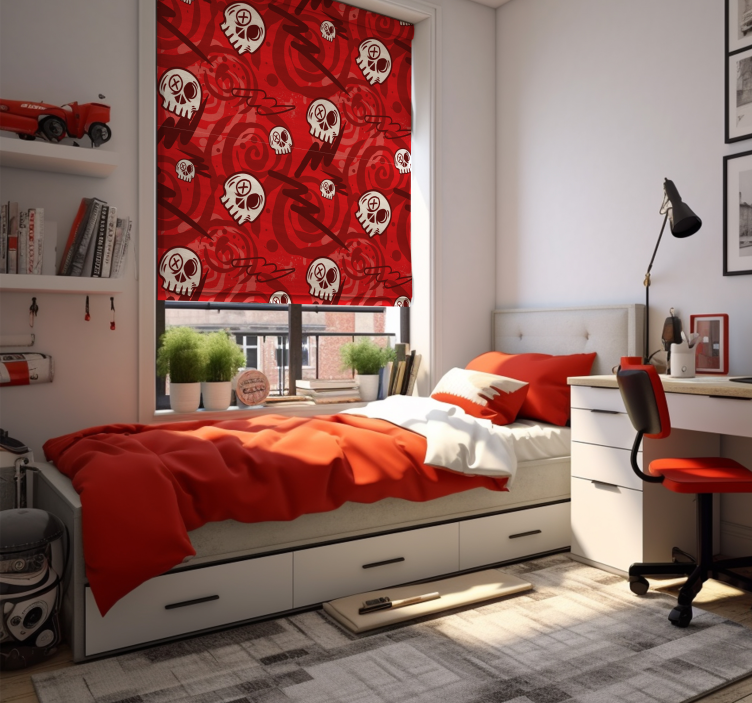 Rød graffiti med kranier rullegardin teenager - TenStickers