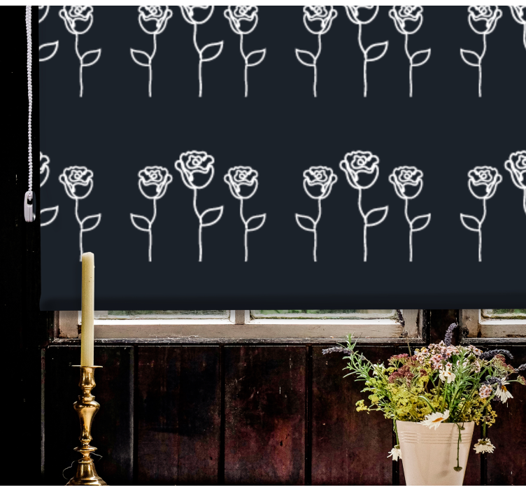 Sort og hvid rose mønster Blomster og planter på rullegardin - TenStickers