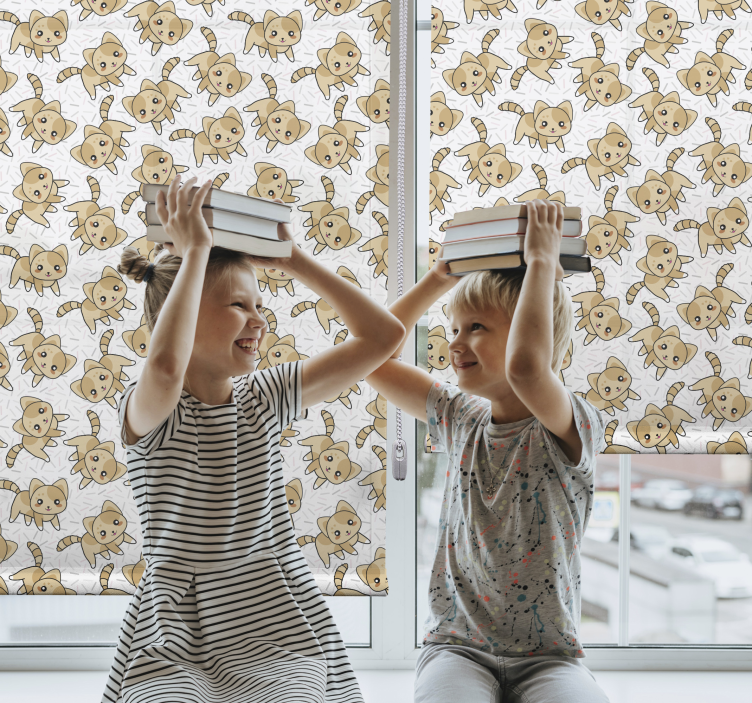 Søde smilende kattehoveder børns rullegardin - TenStickers