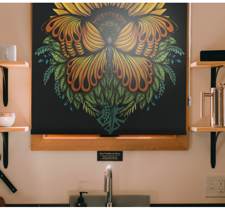 Solsikke med sommerfugle blomsterRullegardiner - TenStickers