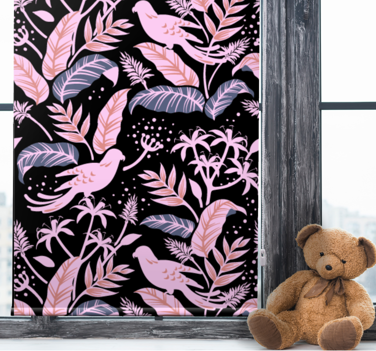 Sorte lyserøde fugle efterlader forskellige dyreRullegardiner - TenStickers